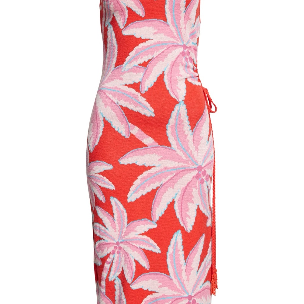 FARM Rio Red One-Shoulder Tropical Palm Maxi Dress with Pink Print - Picture 8 of 11